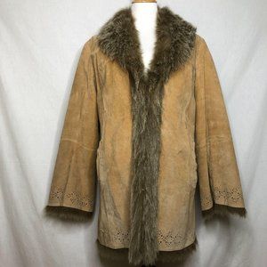 db studio Suede Brown Faux Fur Boho Coat M FLAW